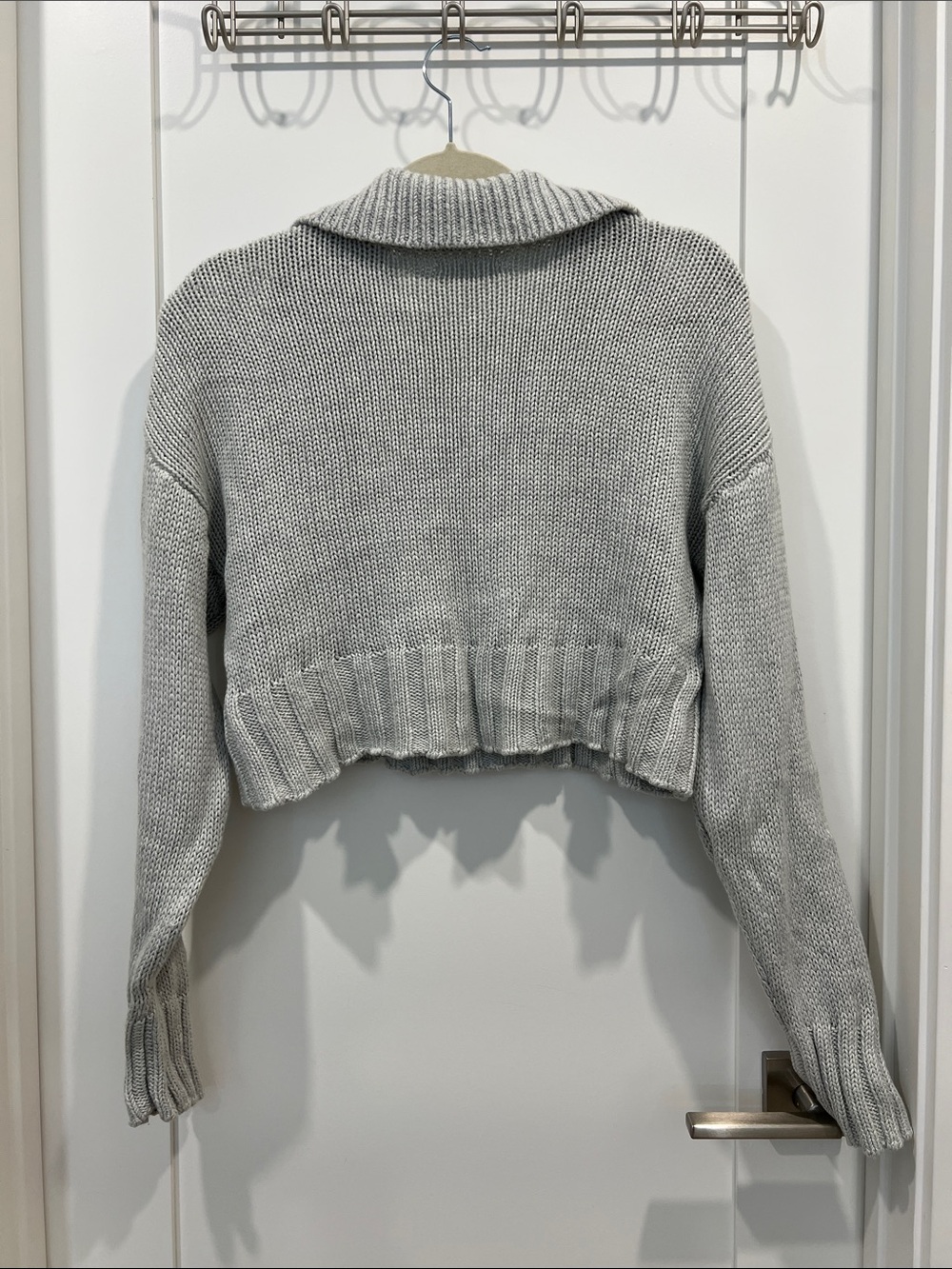 Cropped Rib-Knit Collared Sweater - Light Sage - Picture 6 of 6